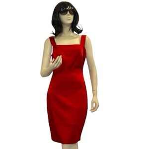 VTG Cache Red Satin Bodycon Dress | Sleeveless Square Neck Size 6